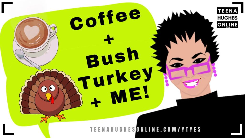 Coffee with a bush turkey in Australia and Teena Hughes